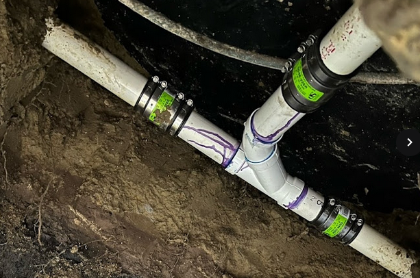 broken drain pipe under slab.